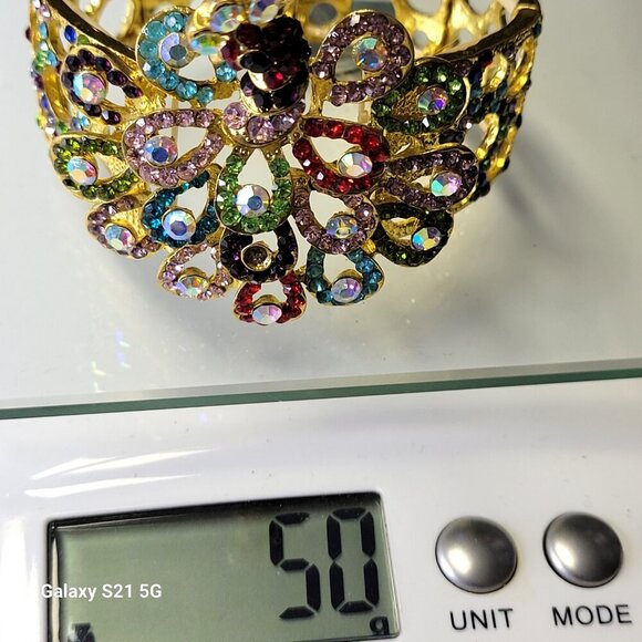 Multicolored Crystal Peacock Bracelet Stretchable Peacock Cuff Bracelet - Picture 11 of 11